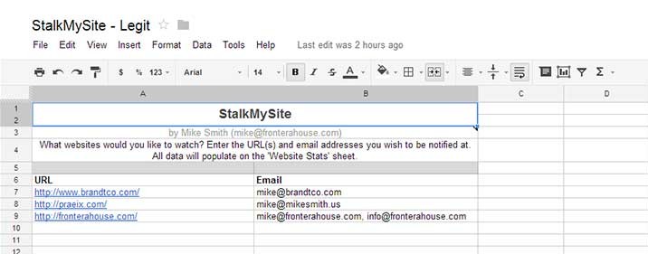 Screenshot of Enter Information Tab of StalkMySite
