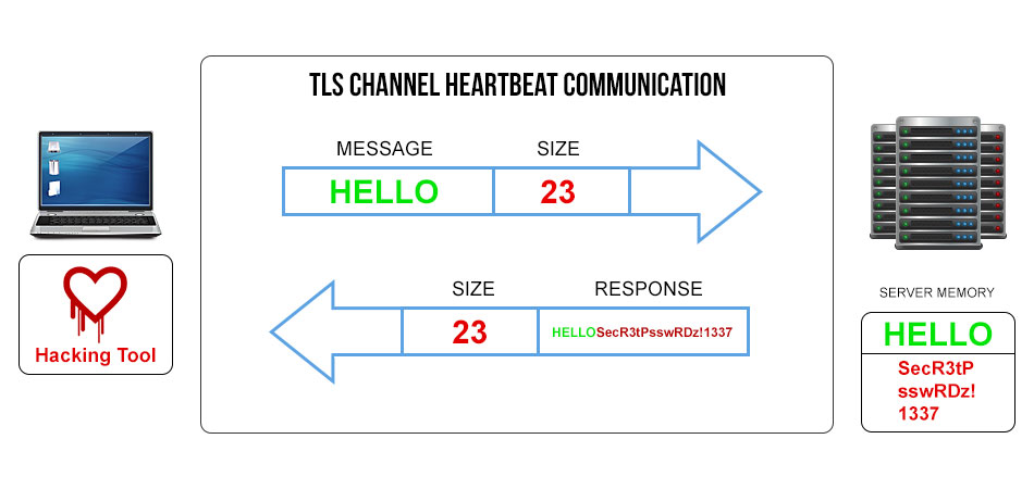 Diagram of Corrupt TLS Heartbeat Communication - Ultimate Guide to Heartbleed for Non-Techies
